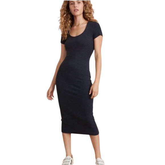 Marine Layer Dresses & Skirts - Marine Layer Lexi Rib Black Blue Striped Short Sleeve Midi T-Shirt Dress Size XL